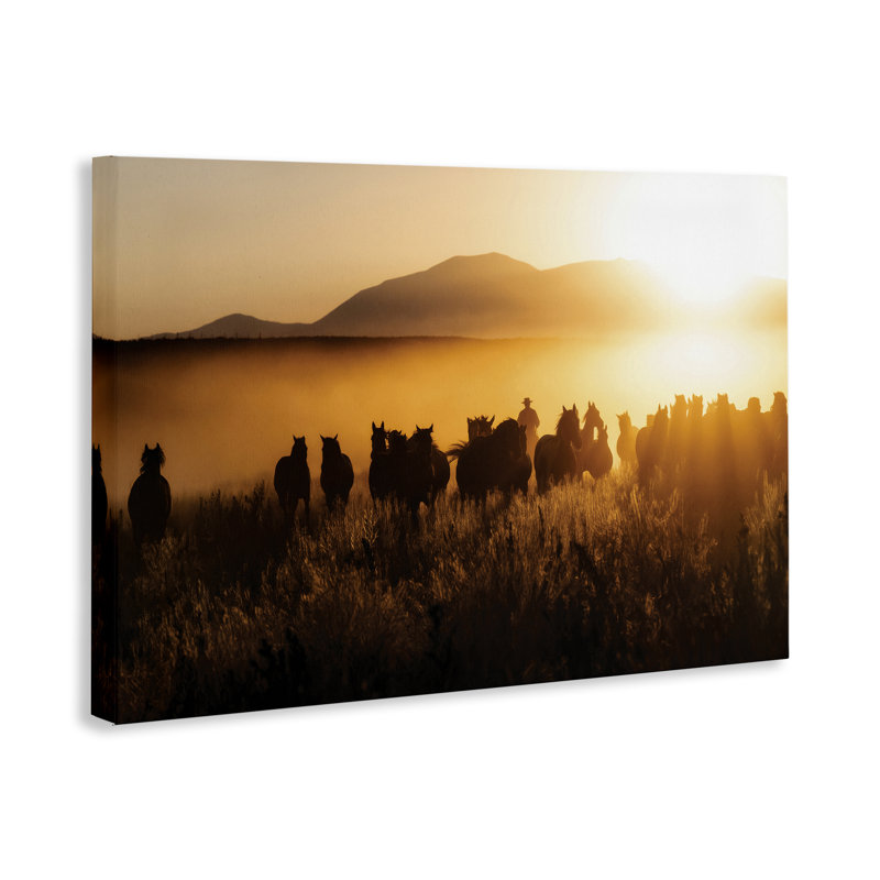 Art mural en toile Sun Bleached Cowboy & Horses, conception par PHBurchett, H 16 po x l 24 po