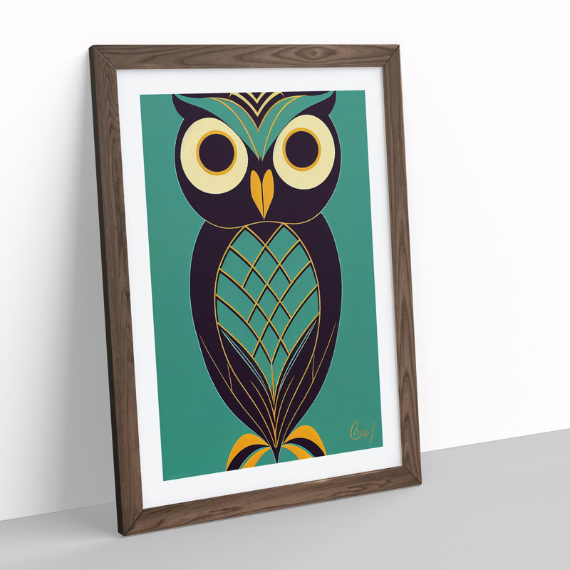 Owl in Technicolour No.2 Abstract - Framed Print, 64cm H x 46cm W x 2cm D, Walnut
