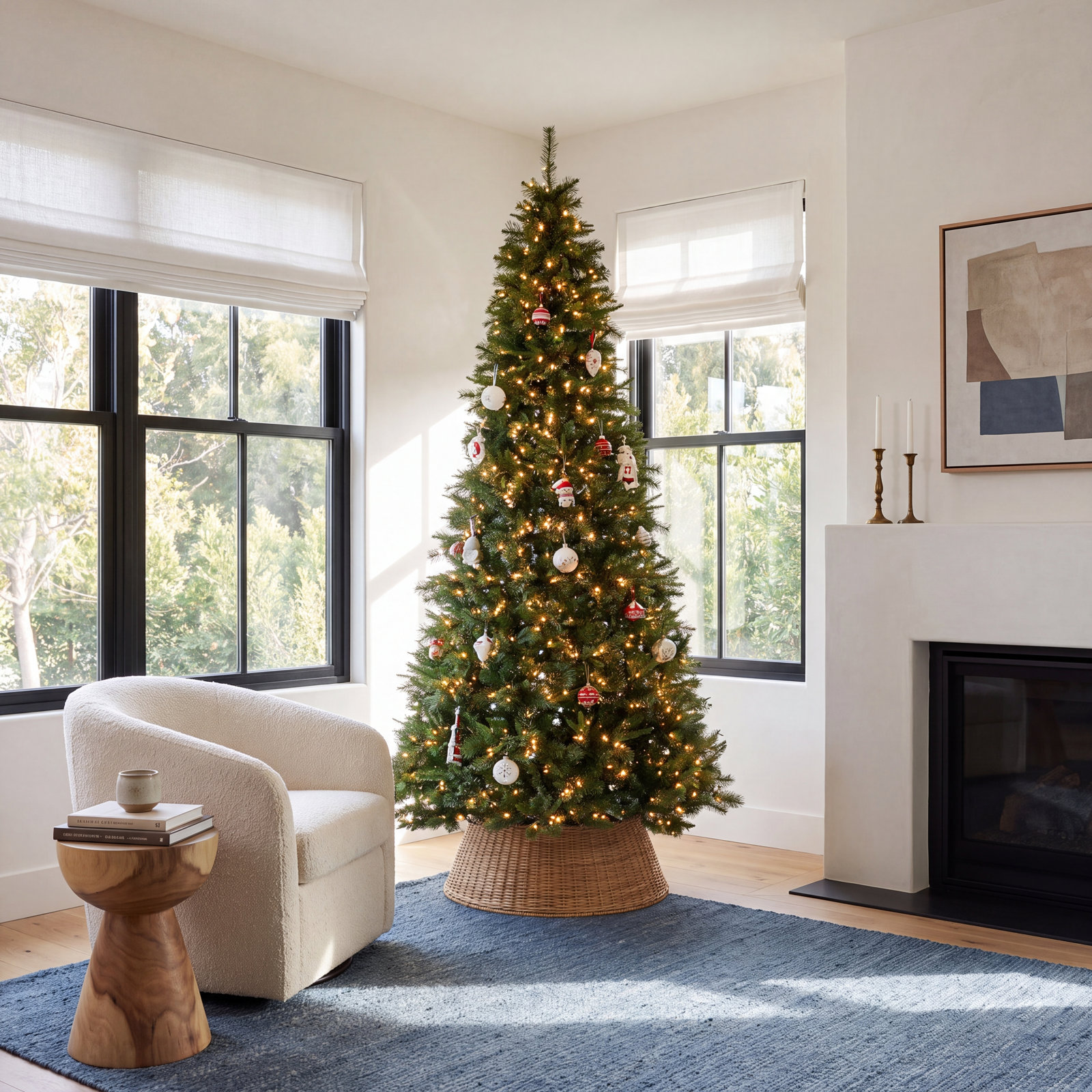 Kanhaya Flocked Pre-Lit Pine Christmas Tree, 8.5' H