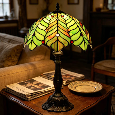 Lampe de table de style Tiffany avec abat-jour en verre coloré, lampe de chevet et lampe de bureau décorative, certifiée UL