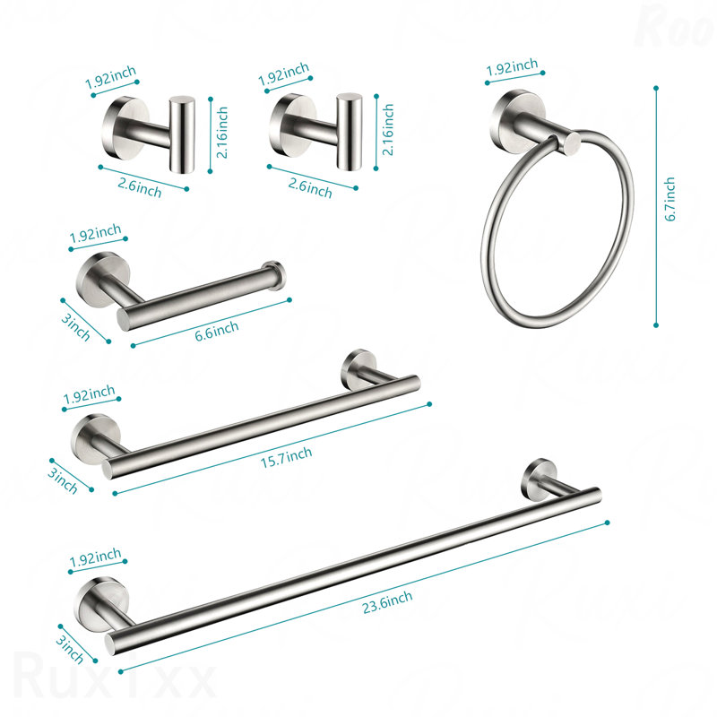 6 Piece Stainless Steel Bathroom Towel Rack Set Wall Mount, Brushed Nickel