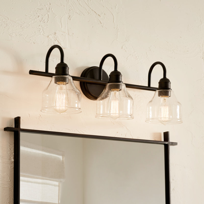 Éclairage pour salle de bain 3 lumières Myren avec abat-jour en verre bullé transparent Myren