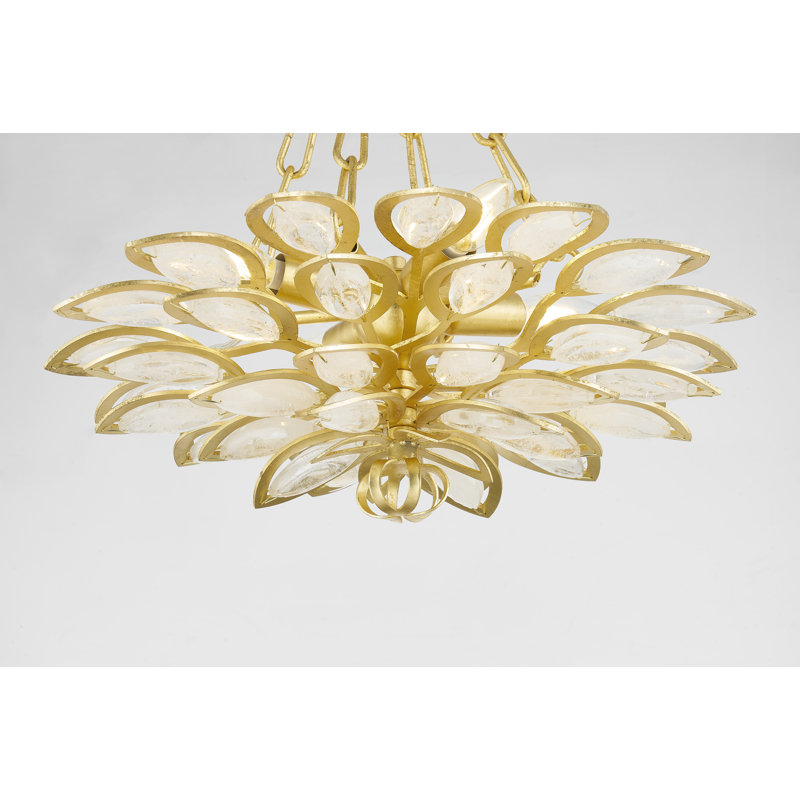 Luxurious Gold Leaf Crystal Indoor Semi Flush Chandelier