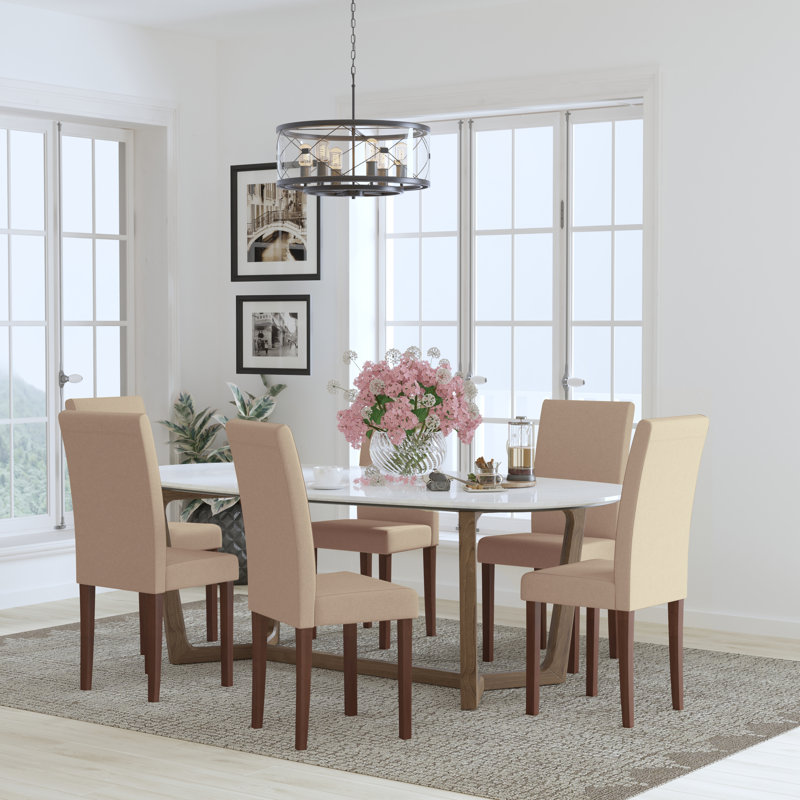 Arruda Upholstered Parsons Chairs-Panel Stitching, Beige