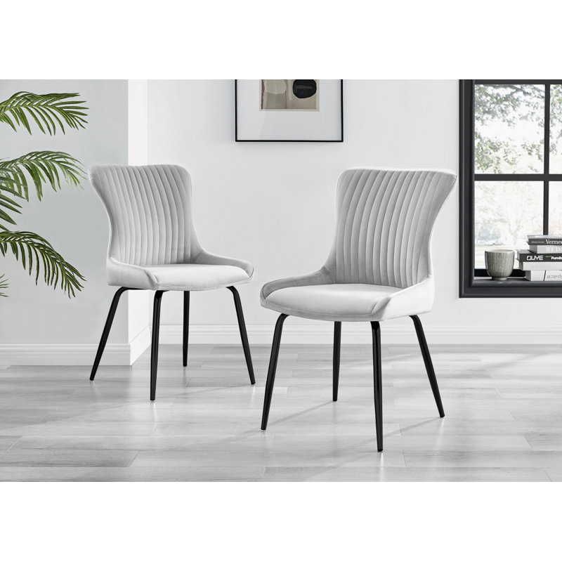 Illman 18.9'' W Velvet Upholstered Dining Chairs, Black, Light Gray