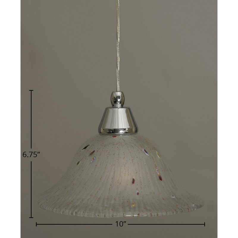 Cord Hung Mini Pendant Shown In Black Copper Finish With 10" Amber Crystal Glass, Chrome, 10" W, Frosted Crystal Glass