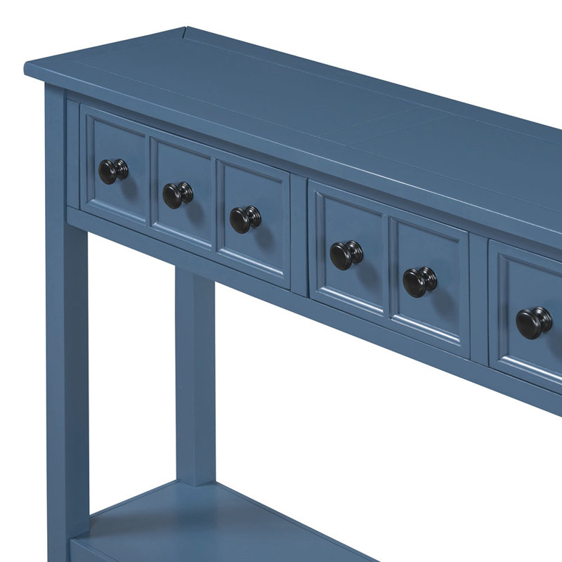 Tarsita Rustic Entryway Console Table Long Sofa Table with Drawers and Bottom Shelf Entryway Table, Navy 1 incorrect