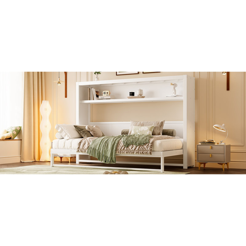 Lit escamotable avec tablettes, lit escamotable en métal avec design pliable et peu encombrant