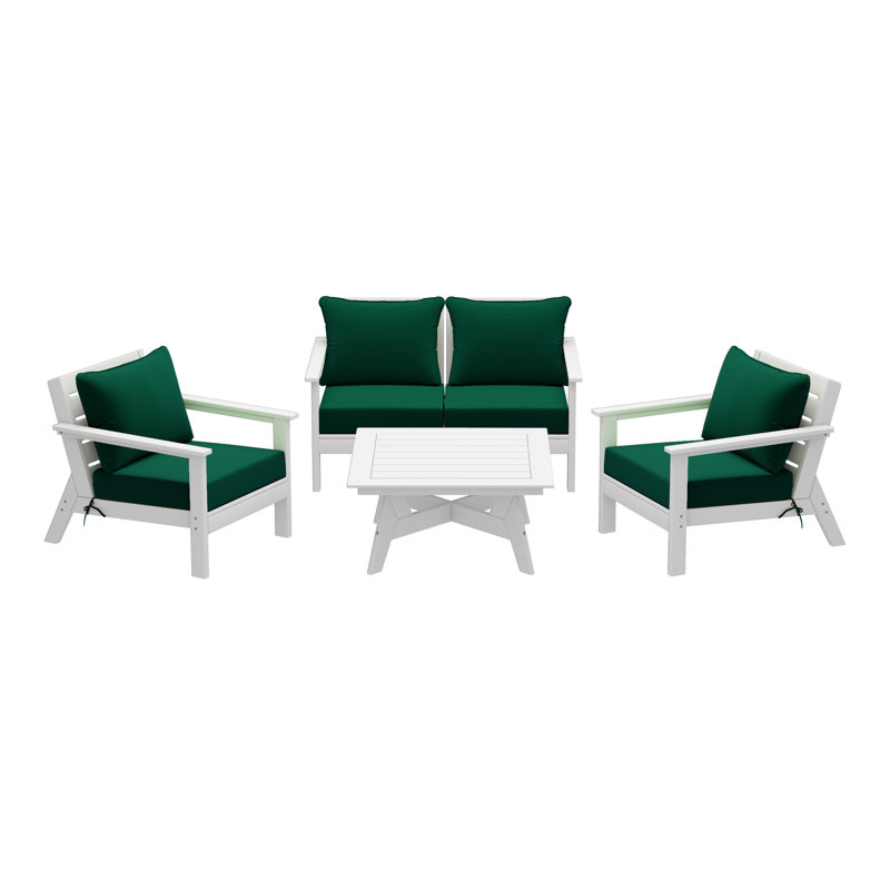 5-Piece Deep Seating Set, Green, White