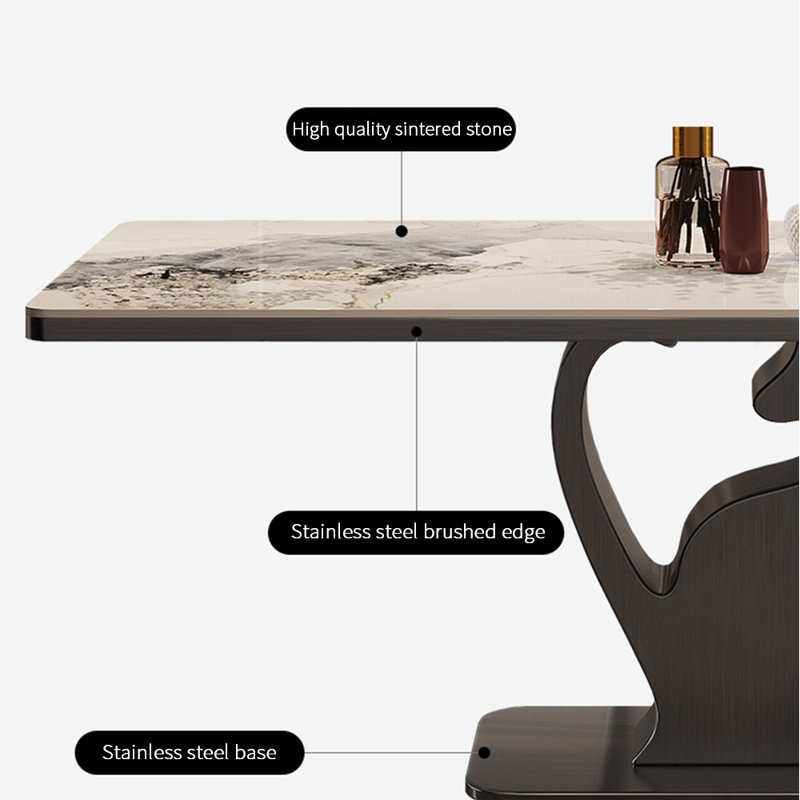 Light luxury style modern dining table sets, 29.53"H x 70.87"L x 35.43"W, White/Brown