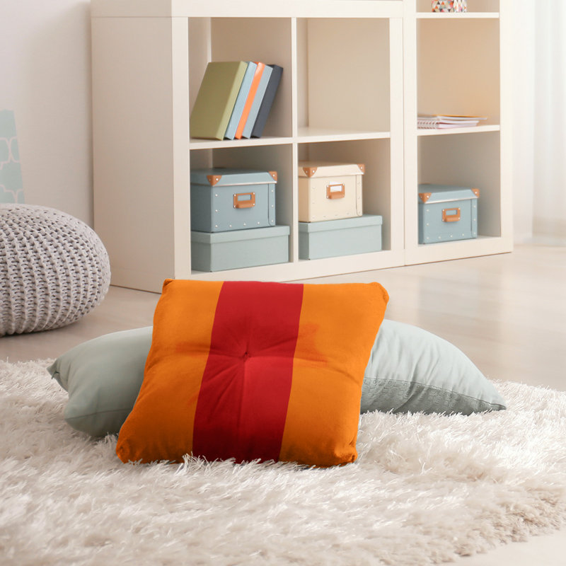  Coussin de sol touffeté, 30 po x 30 po, Orange / Rouge