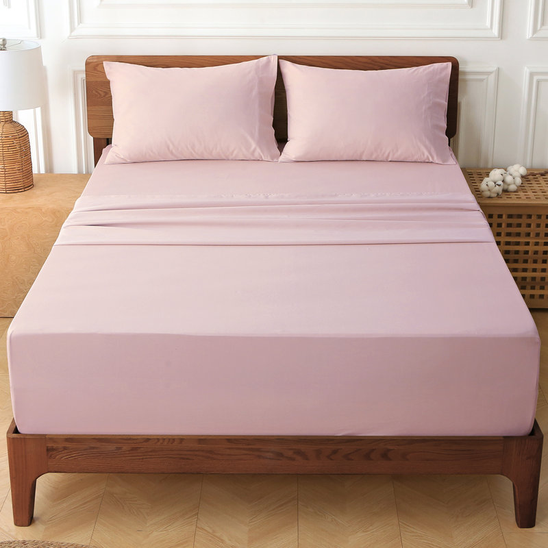 Ensemble de draps 100% coton 400 fils 400 fils, Ensemble de draps pour grand lit avec 4 pièces su, Rose