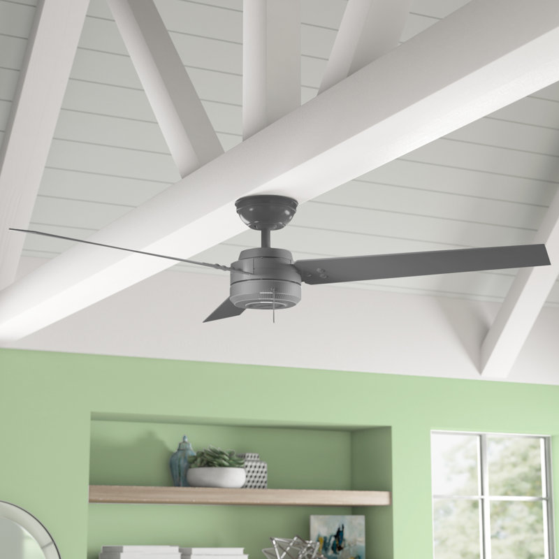 Ventilateur de plafond 52 pouces à 3 pales standard avec chaîne de traction Cassius, Argenté mat