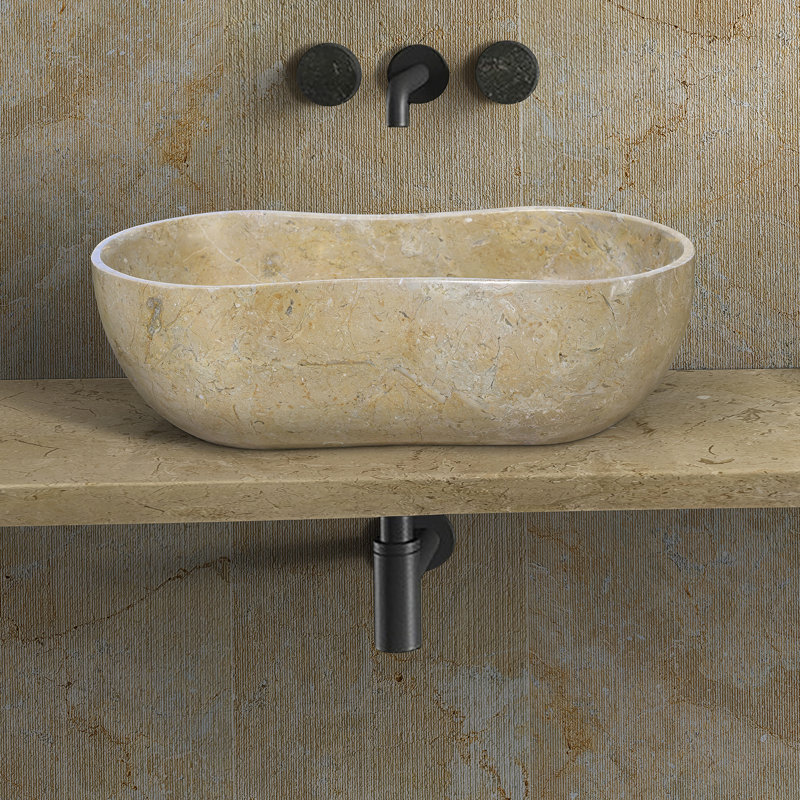 Bathroom Vessel Sink With Pre-Drilled Drain Hole, Beige