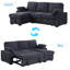 Canapé-lit convertible en chenille 2 en 92 de 92 po de large avec porte-gobelet rabattable avec accoudoirs et ports USB et chaise de rangement réversible pour le salon-1438802700