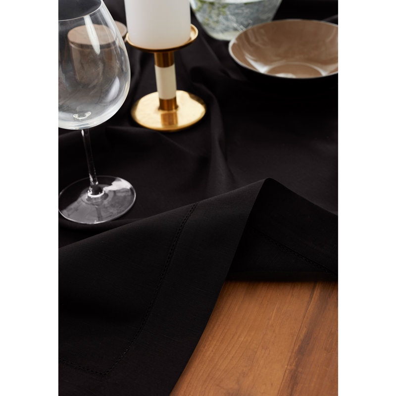 Cotton Linen Hemstitch - 100% Pure Table Throw, Black