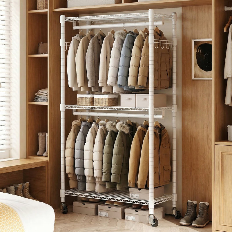 Ginjiro 60cm W Rolling Clothes Racks, White