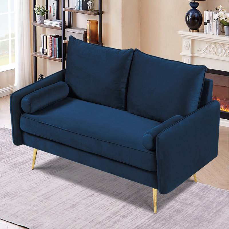 Canapé 2 places en velours Modern, Polyester bleu foncé