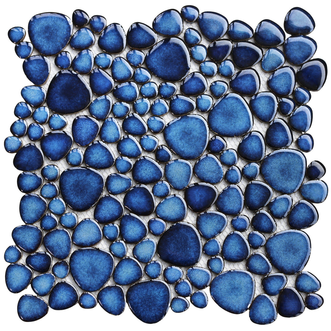 Blue Porcelain Pebbles / Rocks Wall & Floor Tile (Set of 5) Blujellyfish 