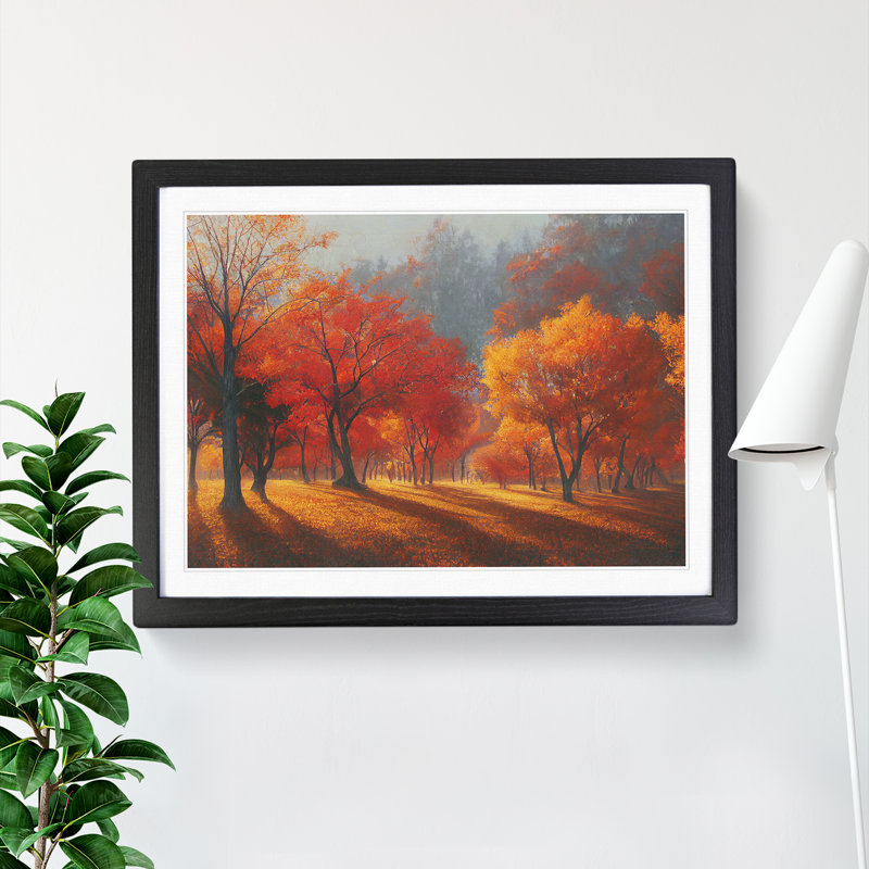 Autumn Forest Trees Vol.3 - Single Picture Frame Print, 46cm H x 64cm W x 2cm D, Black Framed