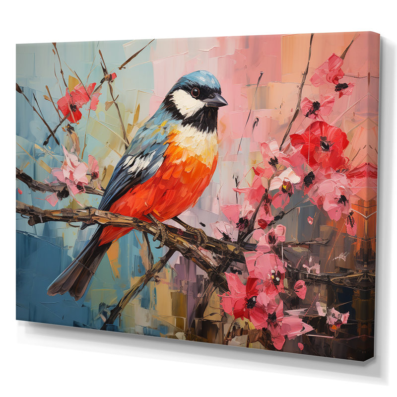 Blue Bird Floral Tree Harmony - Bird Wall Art, Wrapped Canvas, 30" H x 40" W x 1.5" D