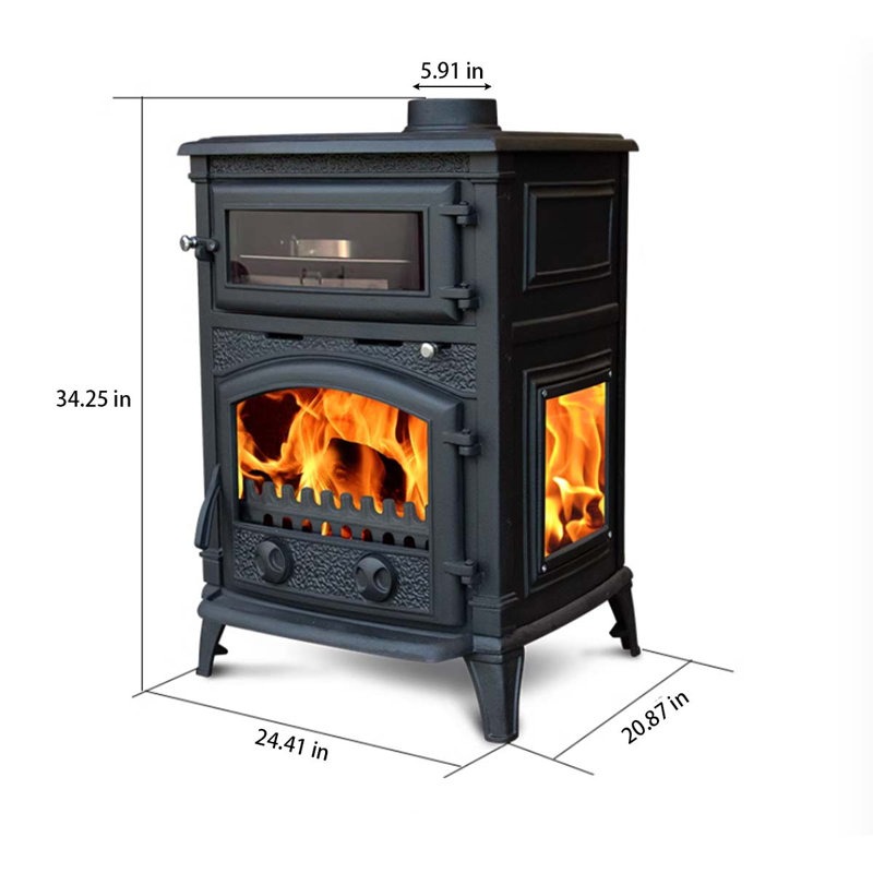 Natural wood heated fireplace with baking compartm