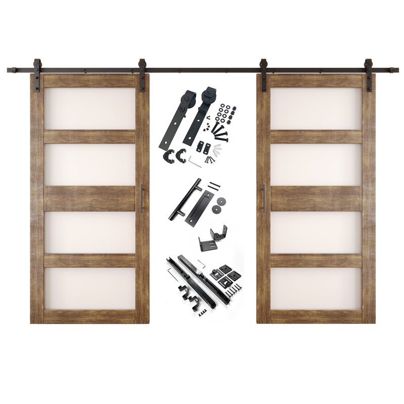 Portes de grange non assemblées et finies en verre noyer double de 26 po x 84 po Homquer, 26" X 84"