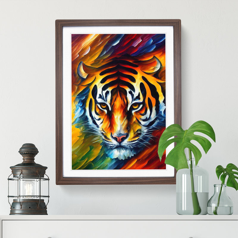 Tiger Portrait No.1 - Single Picture Frame Painting, 64cm H x 46cm W x 2cm D, Walnut Framed