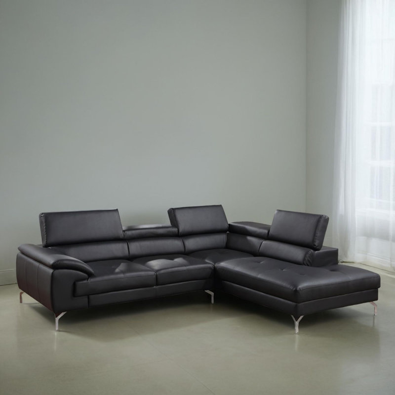 115" Wide Right Hand Facing L-Shaped Sectional Sofa, Black Faux Leather