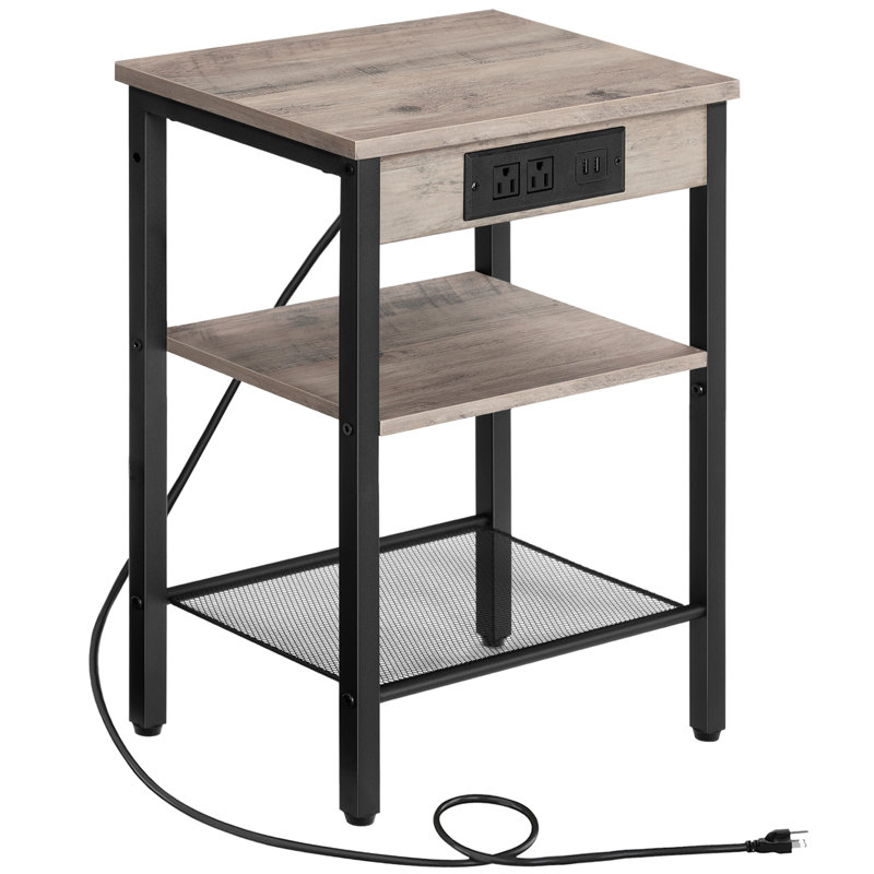 Romar 21.7'' Tall End Table with Built-In Outlets, Gray/Black
