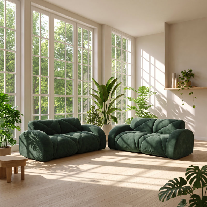 UI Furniture 80.3" W x 37.4" D x 29.9" H Velvet 4-Seat Modular Sofa Set