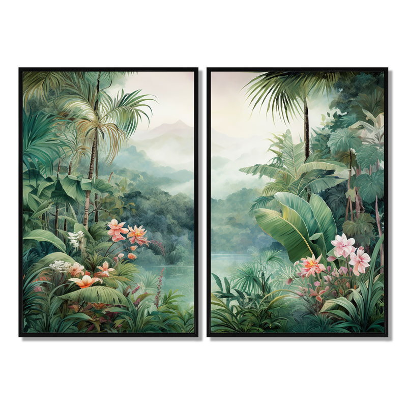 Art tropical, jungle tropicale, Impression encadrée flottante, Noir, H 36 po x l 48 po