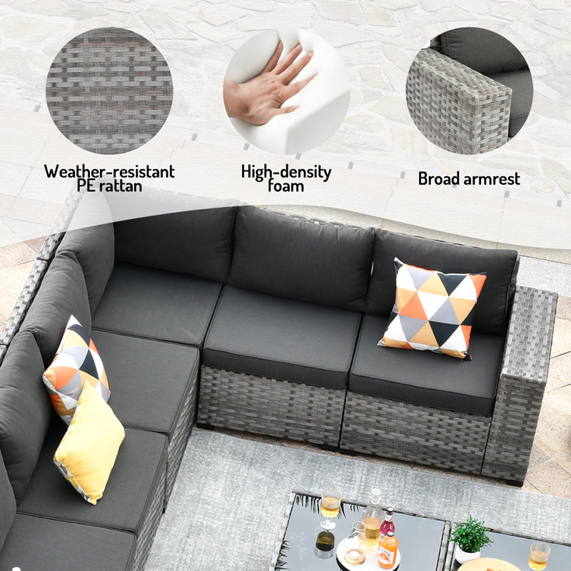 Baili 9 - Person Modular Patio Conversation Sets with Cushions, Black
