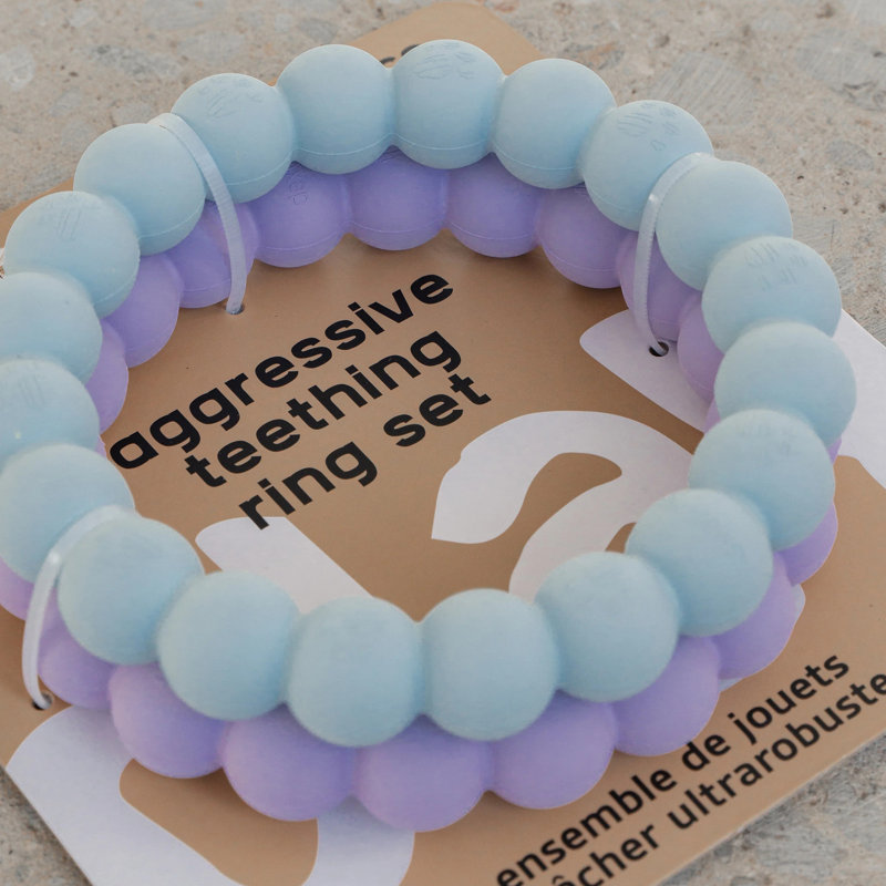 Dexypaws: anneaux à mâcher super - lilas et bleu ciel - jouets de dentition pour chien 2 pièces, mâcheurs agressifs, va-et-vient, cercles texturés, caoutchouc durable, jeu pour animaux