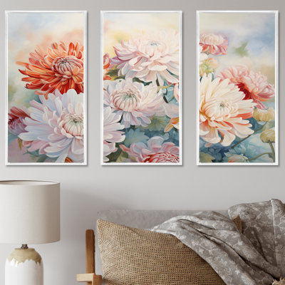 «Pinka And White Mums Minimal Charm», ensemble d'art mural fleurs