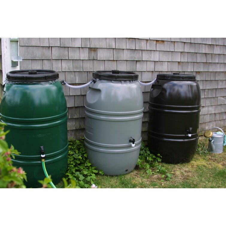 Great American Rain Barrel 60 Gallons Weather Resistant Plastic Drainable Dual Overflow Planter Rain Barrel