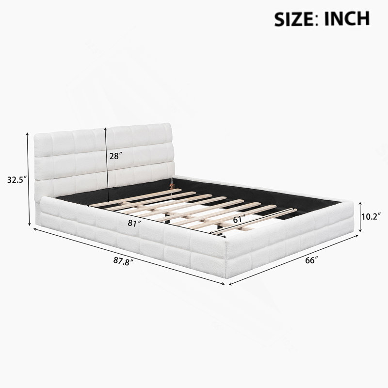 Grand lit plateforme tapissier, Blanc