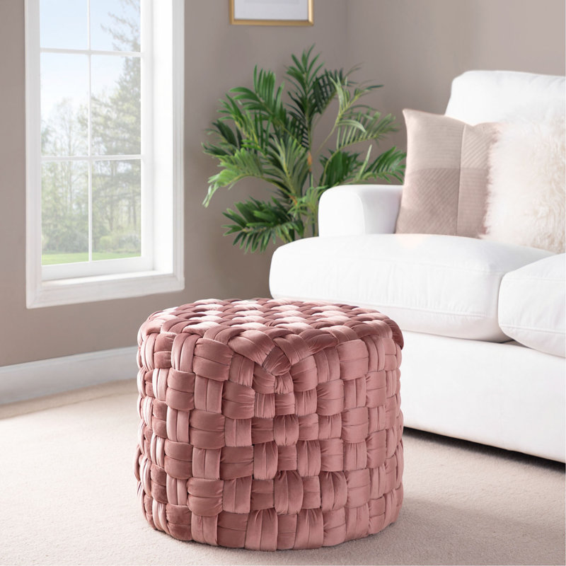Repose-pieds rond 24 po en velours, Rose