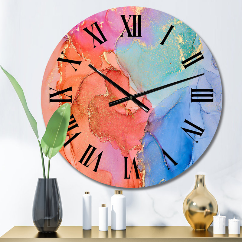 Blue Luxury Abstract Fluid Art XIX - Modern Wall Clock, Small