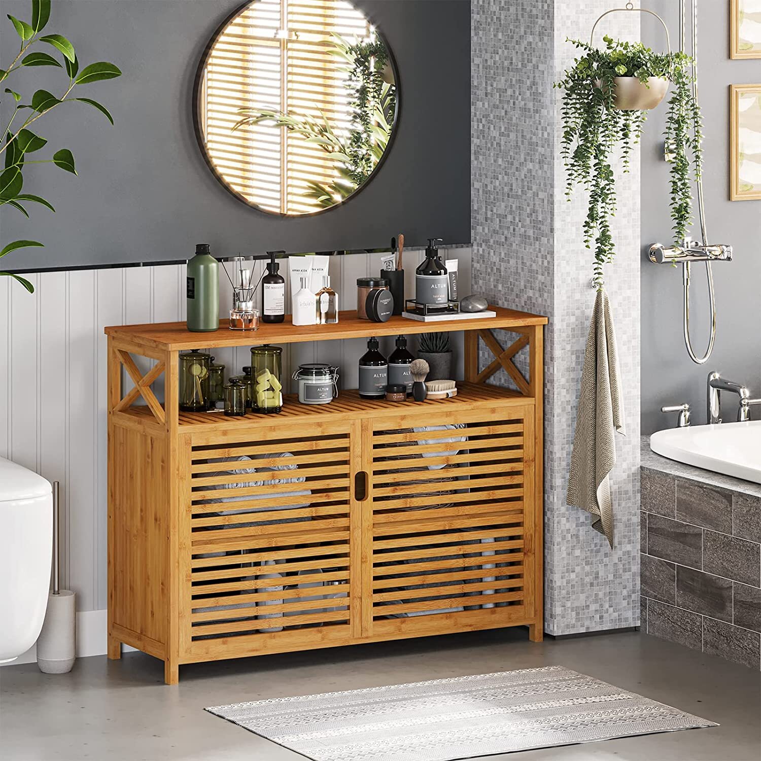 Ebern Designs Caitlan Solid Wood Freestanding Bathroom Shelves & Reviews