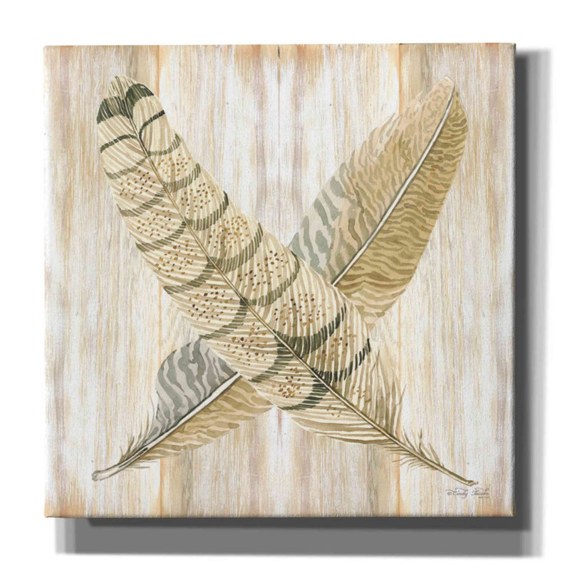 «Feathers Crossed I» par Cindy Jacobs, art mural sur toile, H 12 po x l 12 po x P 0,75 po