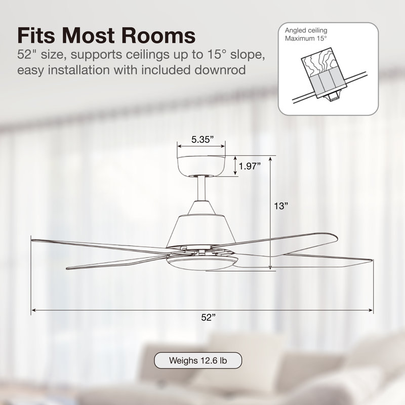 Aria 52in 4-Blades Indoor/Outdoor Ceiling Fan with Remote Control and Light, Black