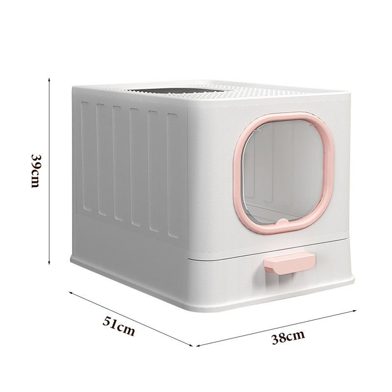 Polyethylene Plastic Enclosed Litter Box with Scoop, Pink