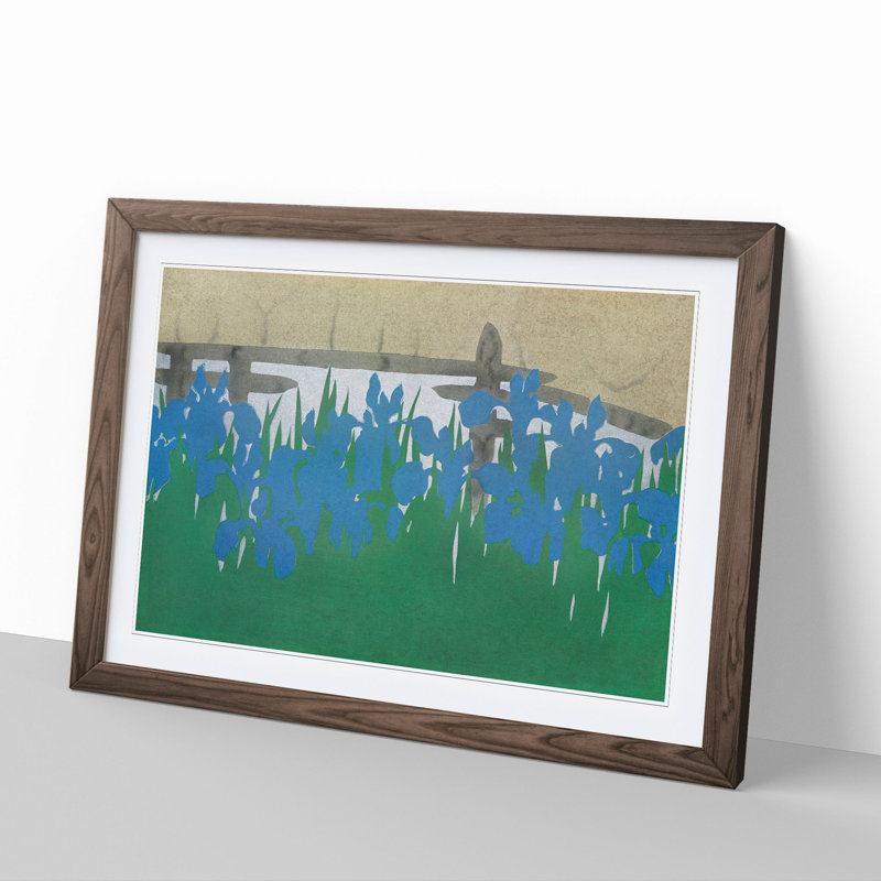 Irises by Kamisaka Sekka - Picture Frame Painting, 27cm H x 36cm W x 2cm D, Walnut