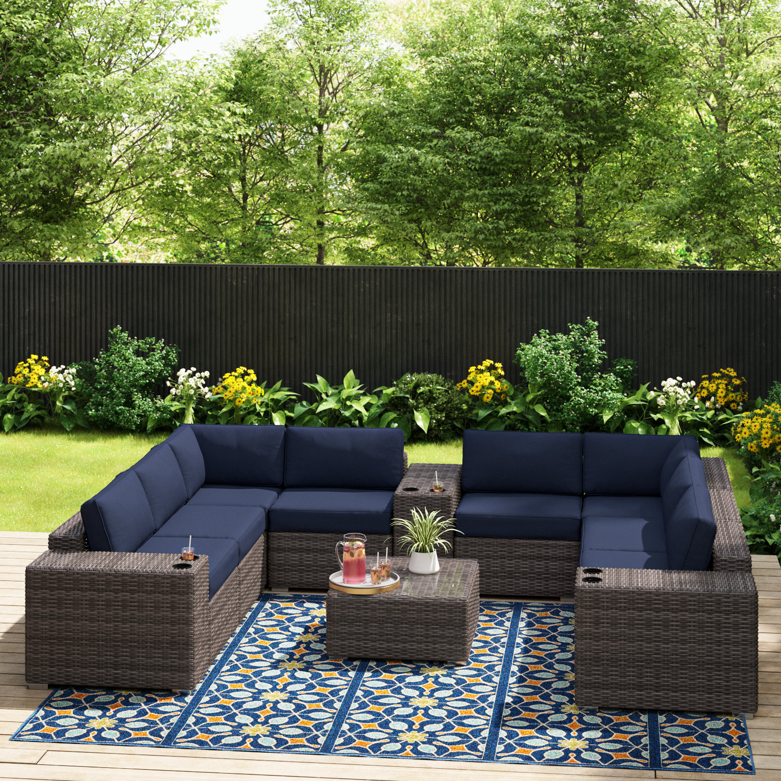 Lazaro Rattan Wicker Fully Assembled 12 Piece Seating Group with Cushions