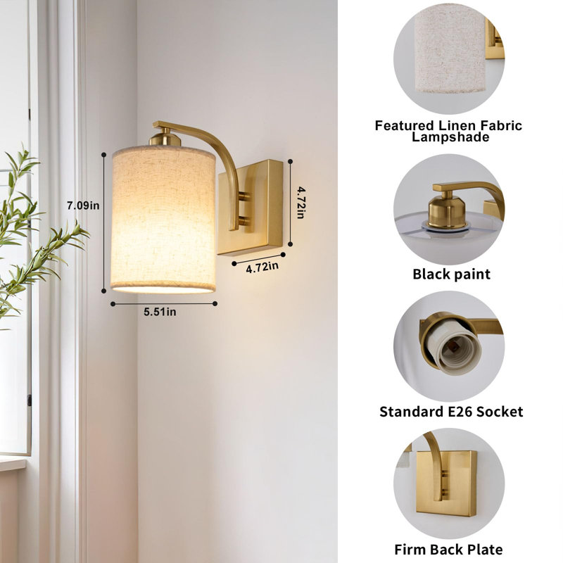Gold Rechargeable Battery Operated Wall Sconces Set Of 2 With Remote, Wireless Dimmable Battery Powered LED Wall Lights