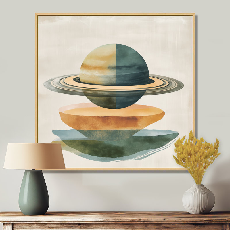 Earth Tone Wall Art, Rustic Space Artwork, Saturn Rings Over Earth Tones, Cadre naturel flottant, H 16 po x l 16 po