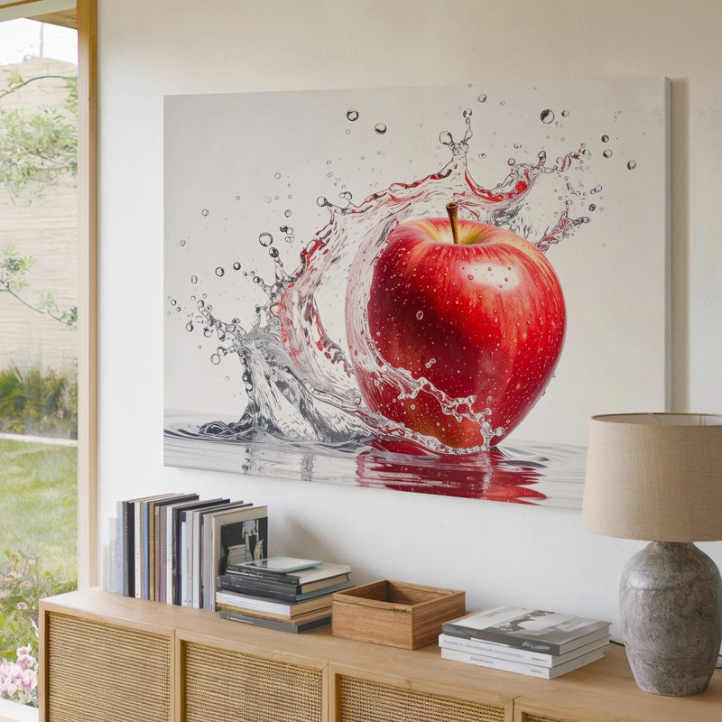 Splashing Red Apple Canvashyper, art réaliste sur toile, fruits et eau, prêt à accrocher, galerie, décoration moderne