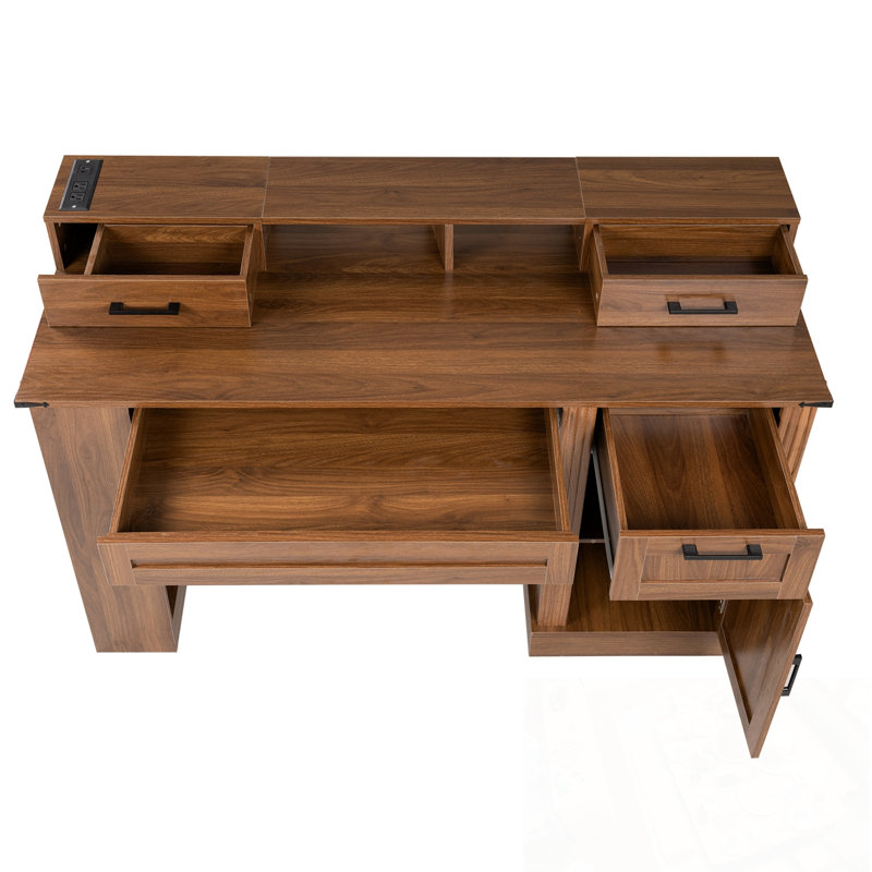 Écriture Panissidi avec armoire de rangement et station de charge, Noyer foncé