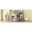 Lit mezzanine double en gris avec bureau en L, garde-robe et rangement, structure en bois, aucun sommier supplémentaire requis, garde-robe robuste,